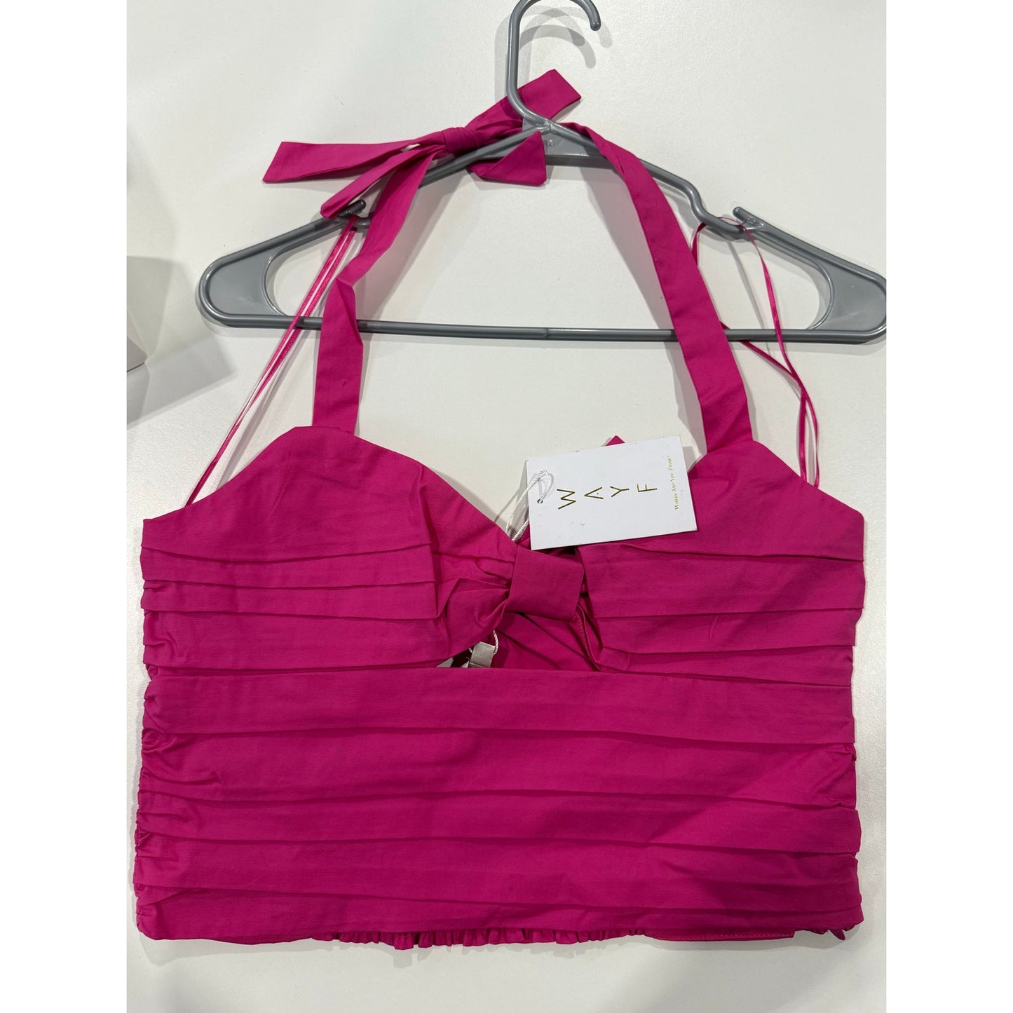 KNOTTED HALTER TOP Pink with bow