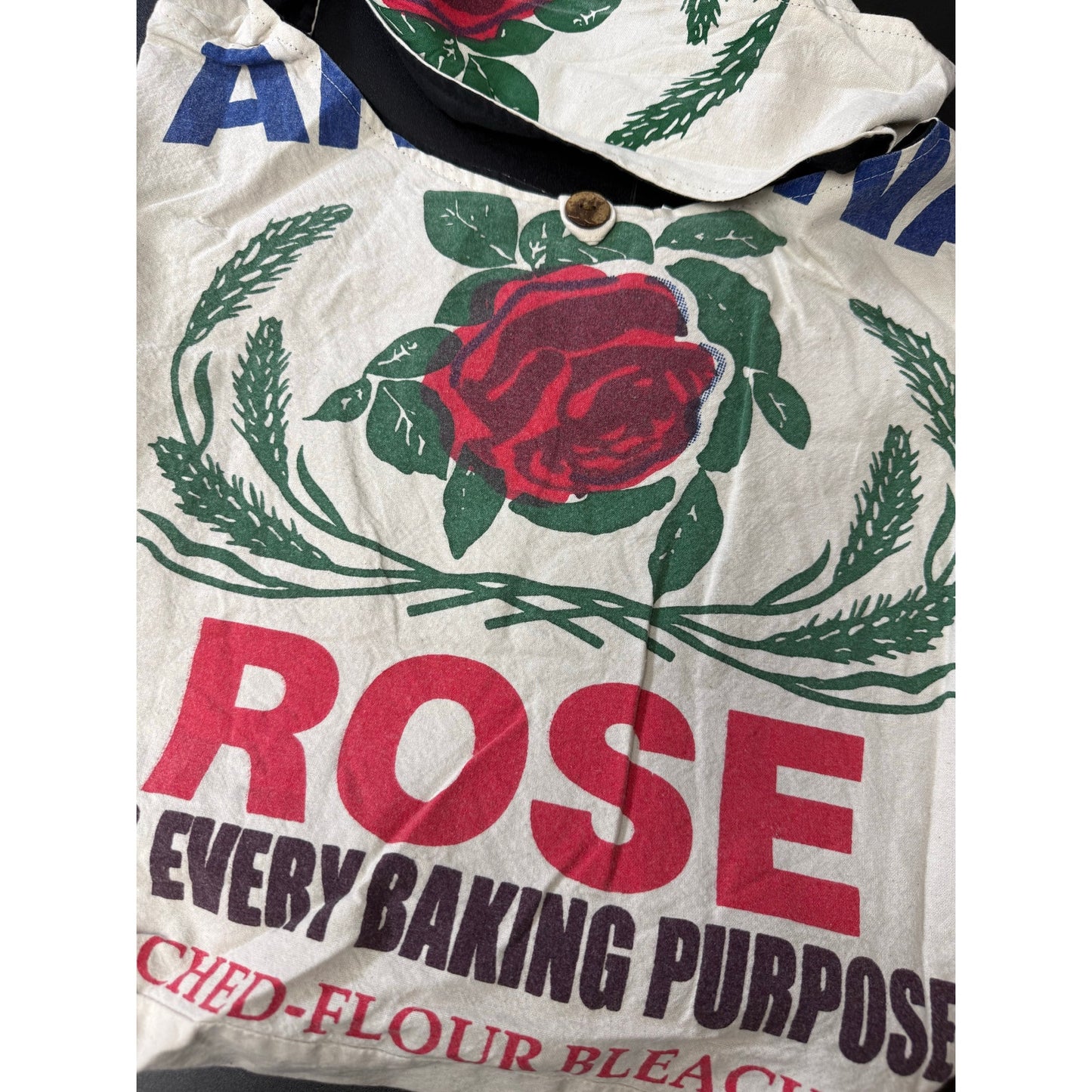 Rose Flour Sack Purse Bag Cotton Tote Vintage Look Feed Sack Cross Body