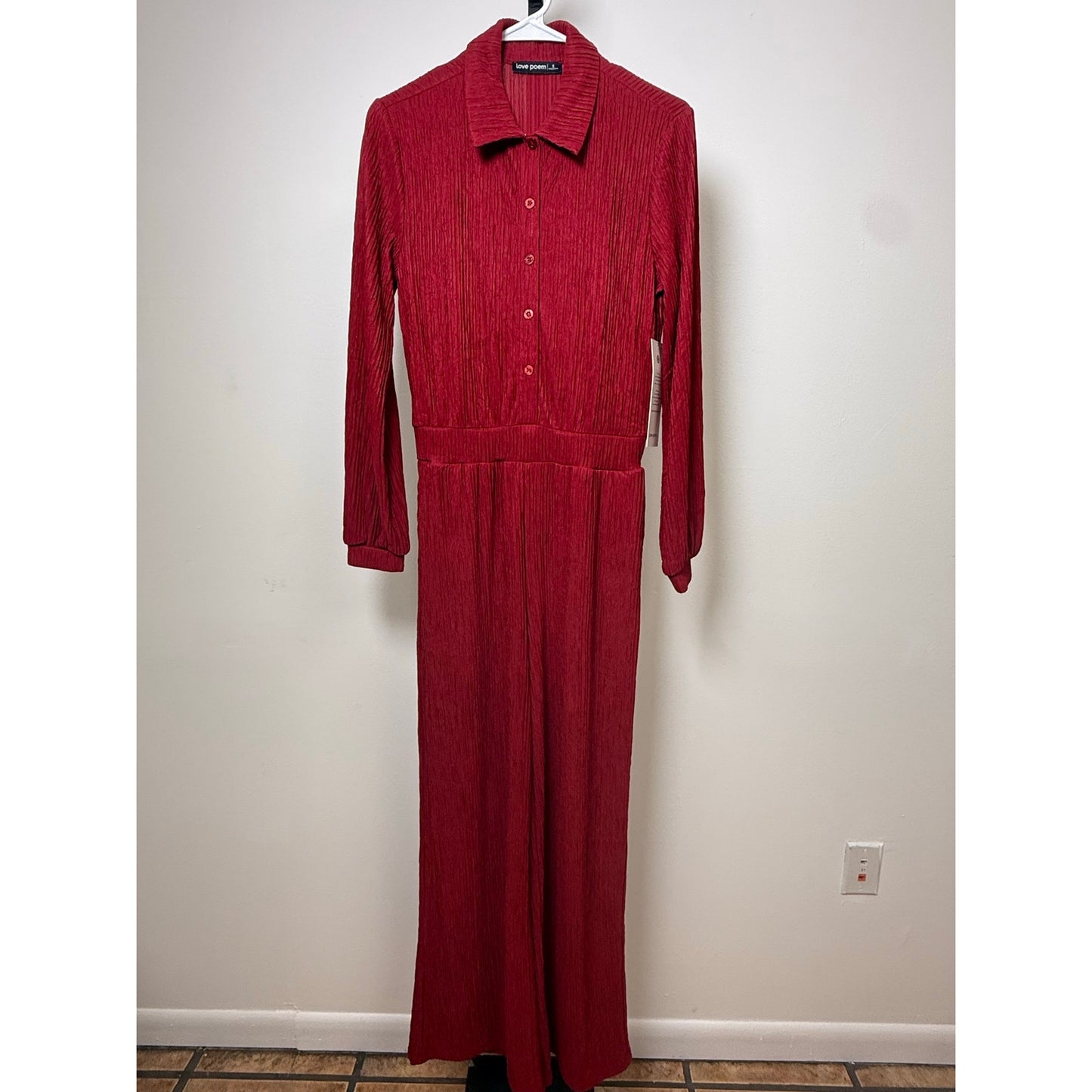 Crinkled Plisse Button Up Casual Jumpsuit