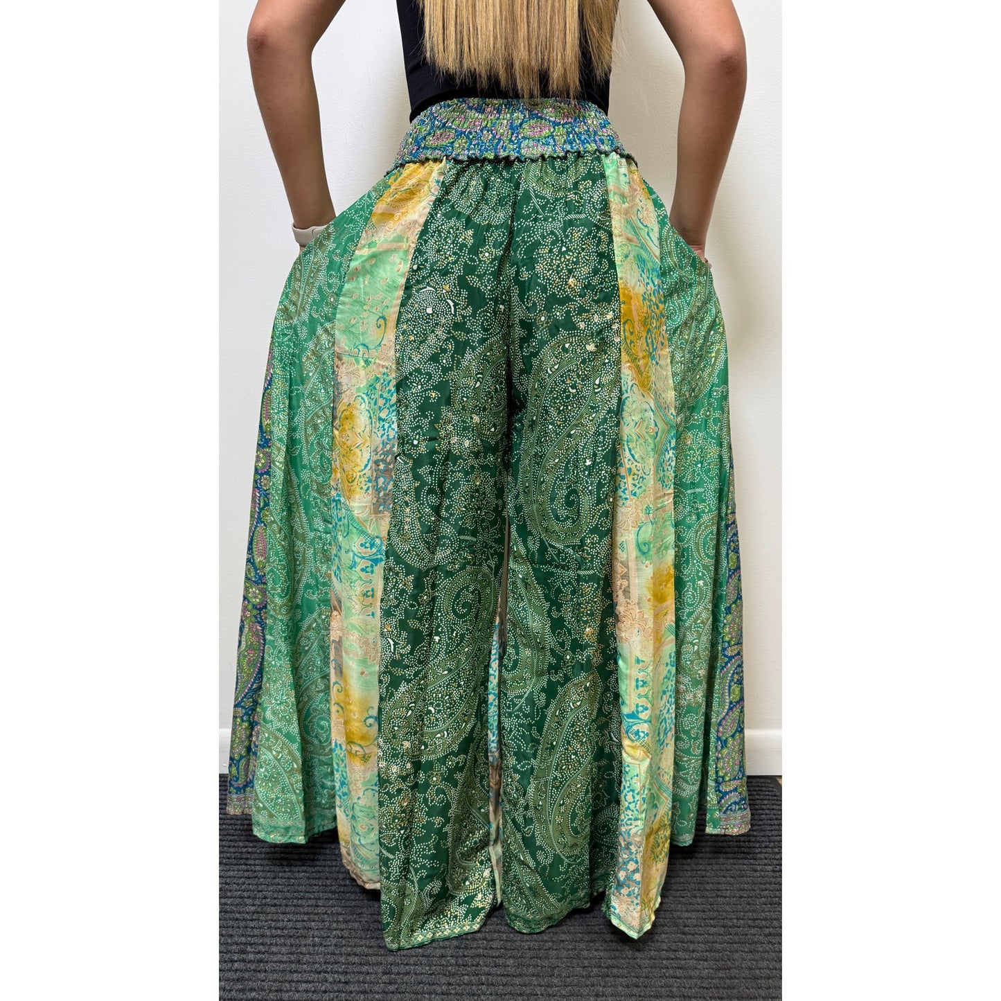 Mixed-print wide-leg trousers- One Size 100% Silk