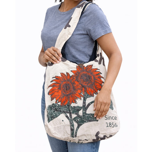Sunflower Flour Sack Purse Bag Cotton Tote Vintage Look Feed Sack Cross Body