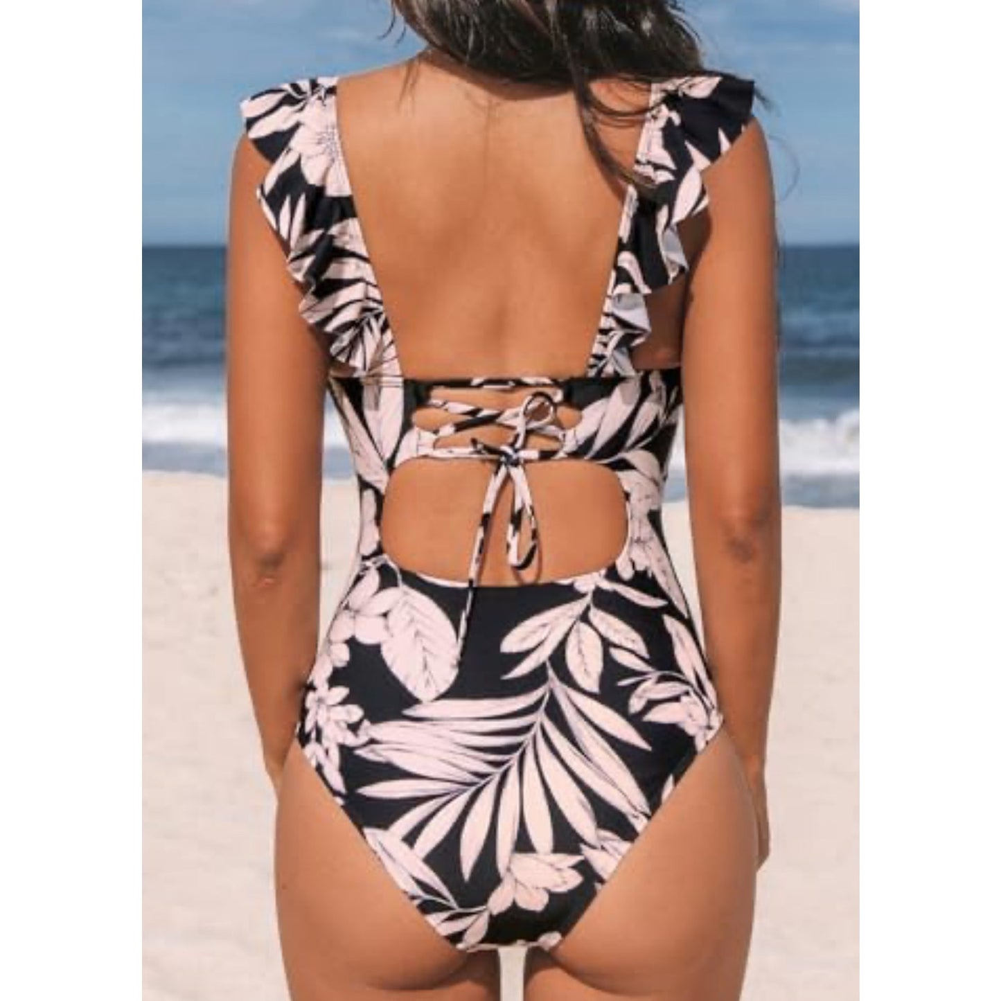 CUPSHE Women's V Neck One Piece Swimsuit Ruffled Lace Up Monokini