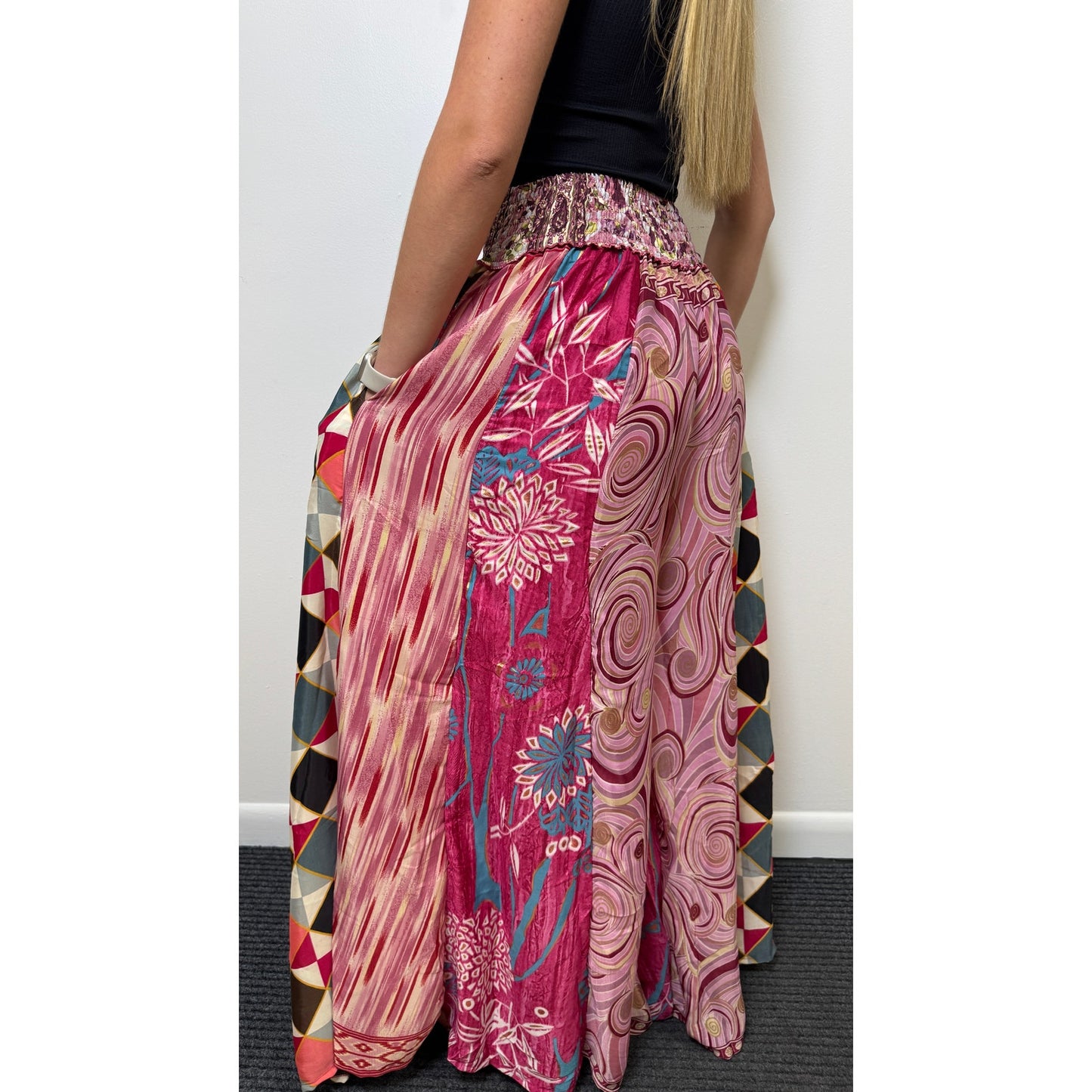 Mixed-print wide-leg trousers- One Size 100% Silk