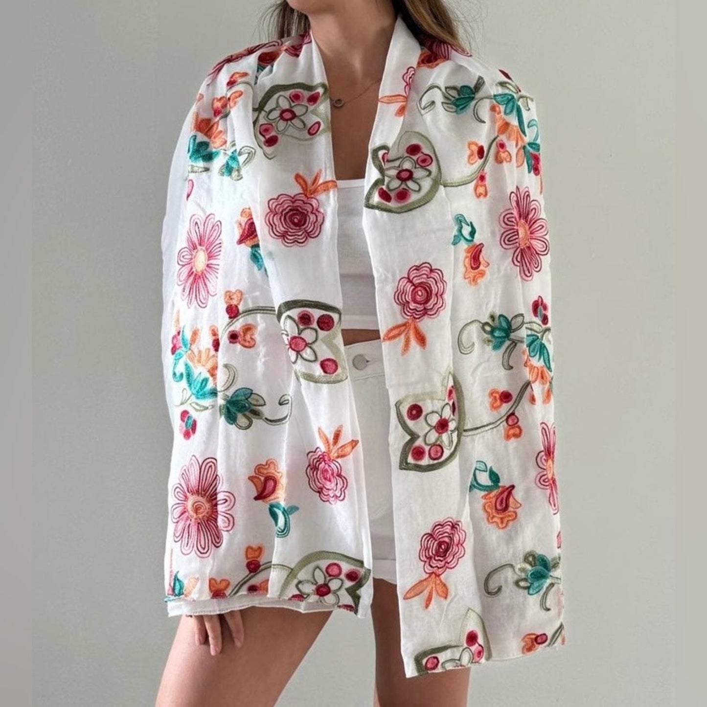 Floral- Embroidered shawl Scarf