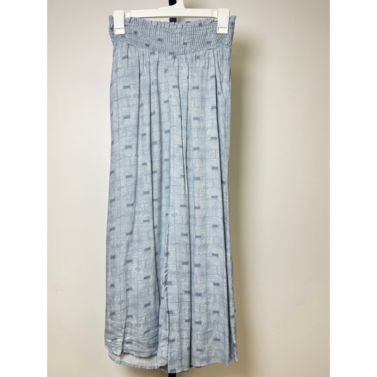 NWOT Soft Blue Smocked Waist Wide-Leg Pants with Pockets