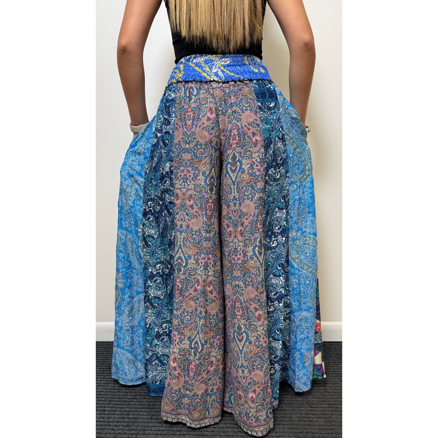 Mixed-print wide-leg trousers- One Size 100% Silk