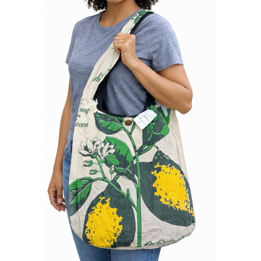 Lemonade Flour Sack Purse Bag Cotton Tote Vintage Look Feed Sack Cross Body