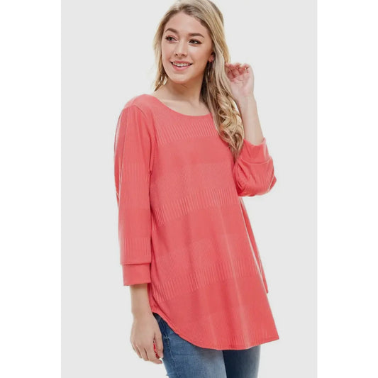 Round neck dolman 3/4 sleeve curved hem top