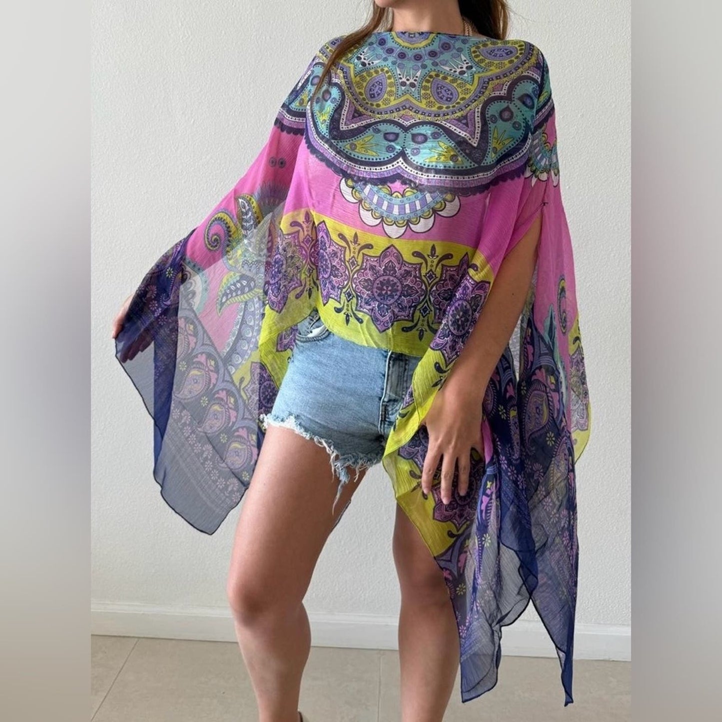 One size fits all chiffon poncho