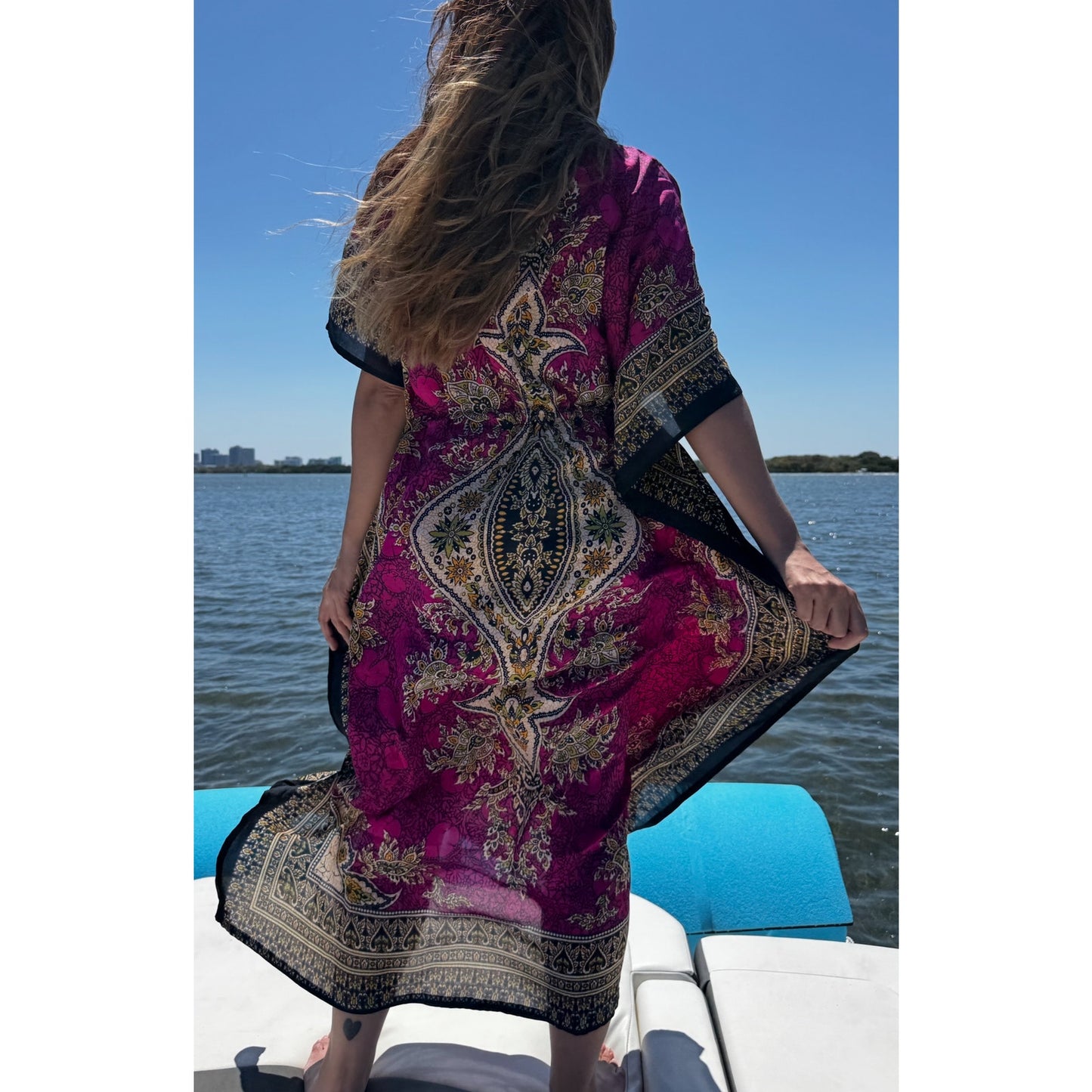 Women's Kaftan Print Kimono Stylish Loungewear, Beach Cover-Up