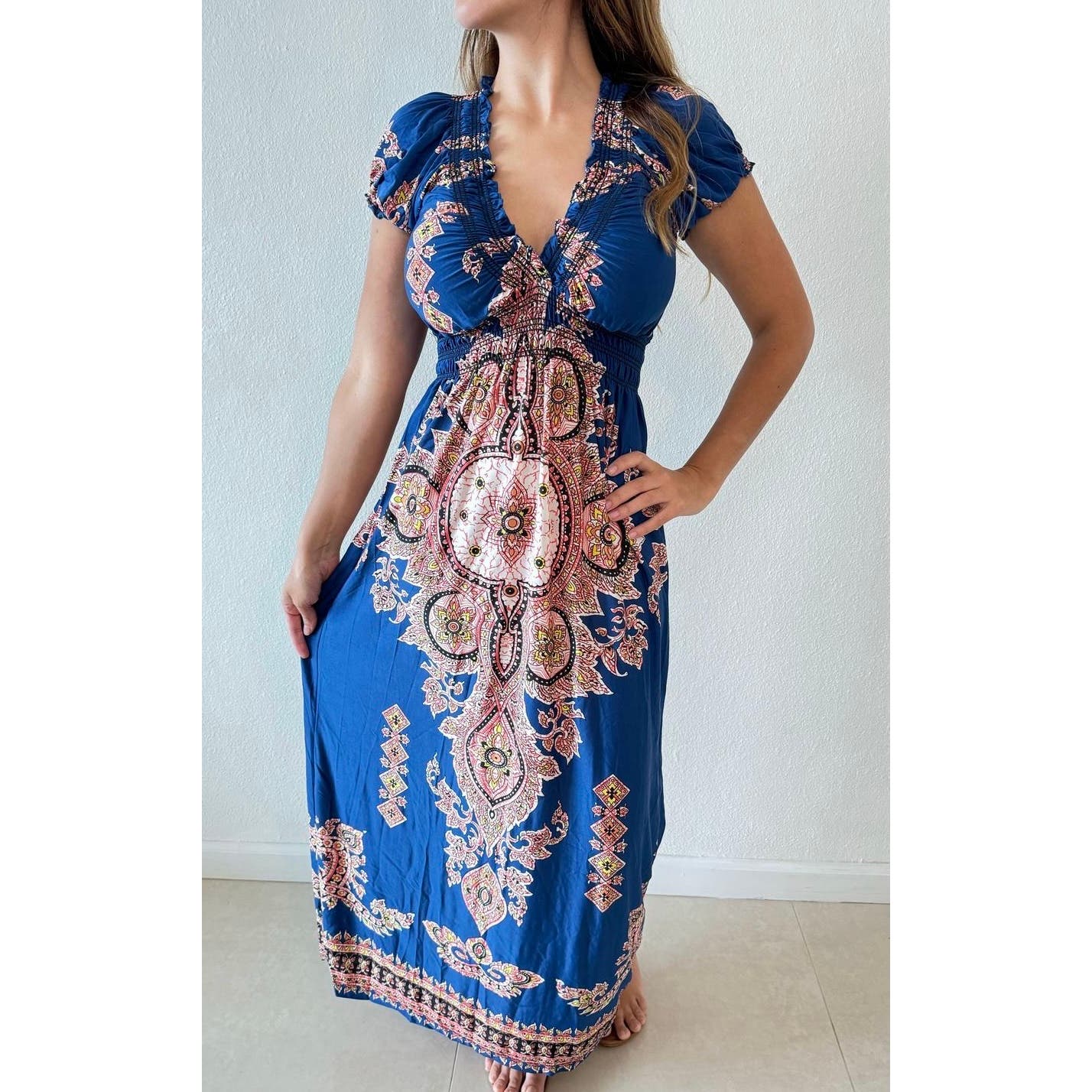 One size maxi tribal floral bohemian beach-pool dress