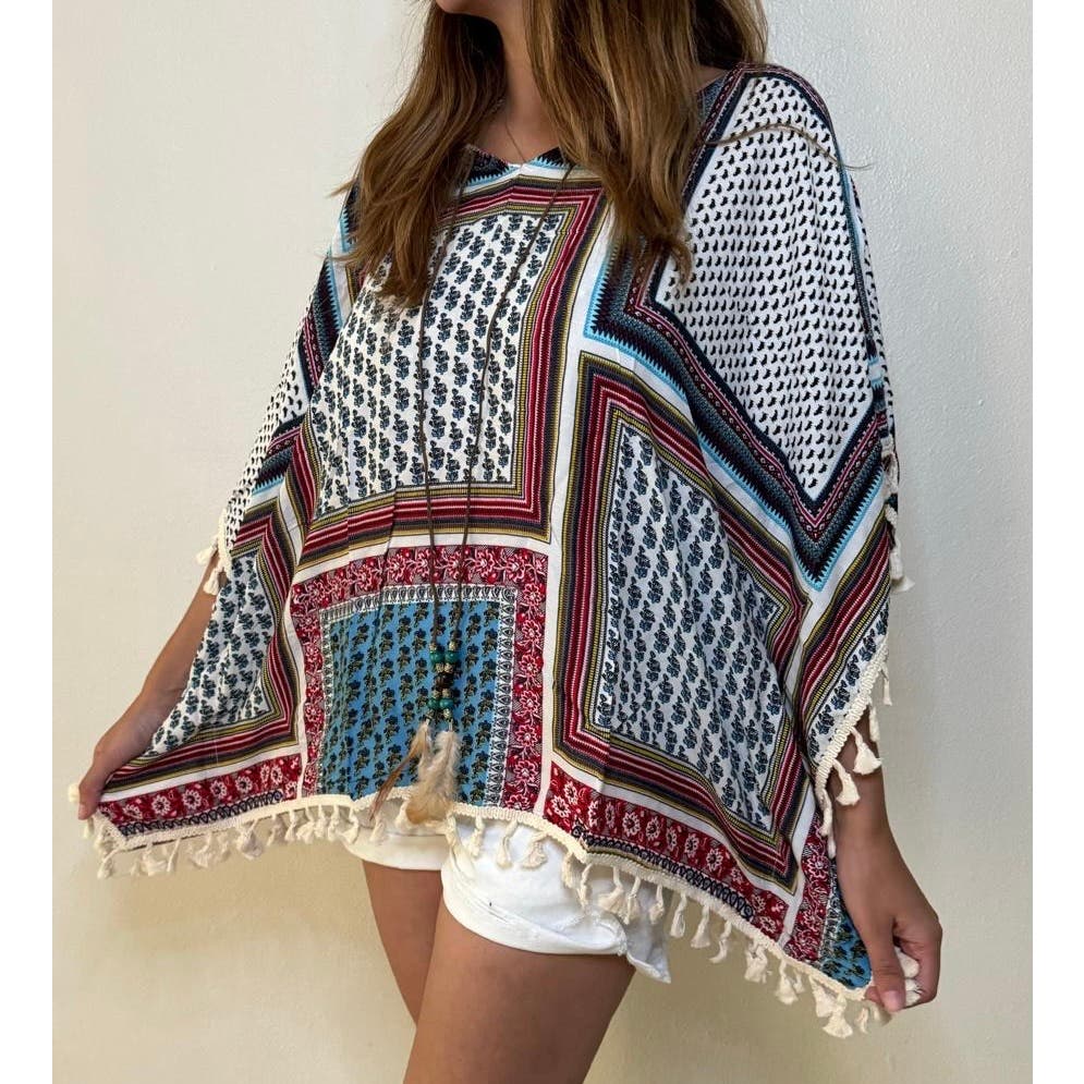 Geometric tribal one size poncho