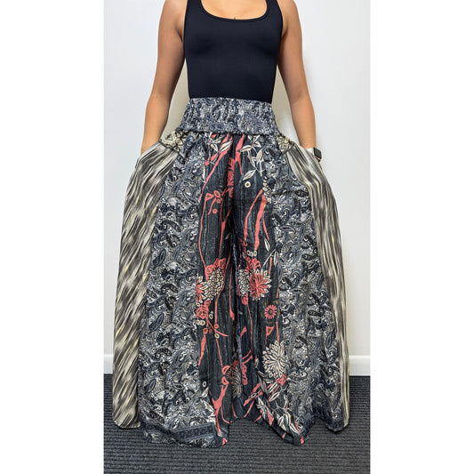 Mixed-print wide-leg trousers- One Size 100% Silk