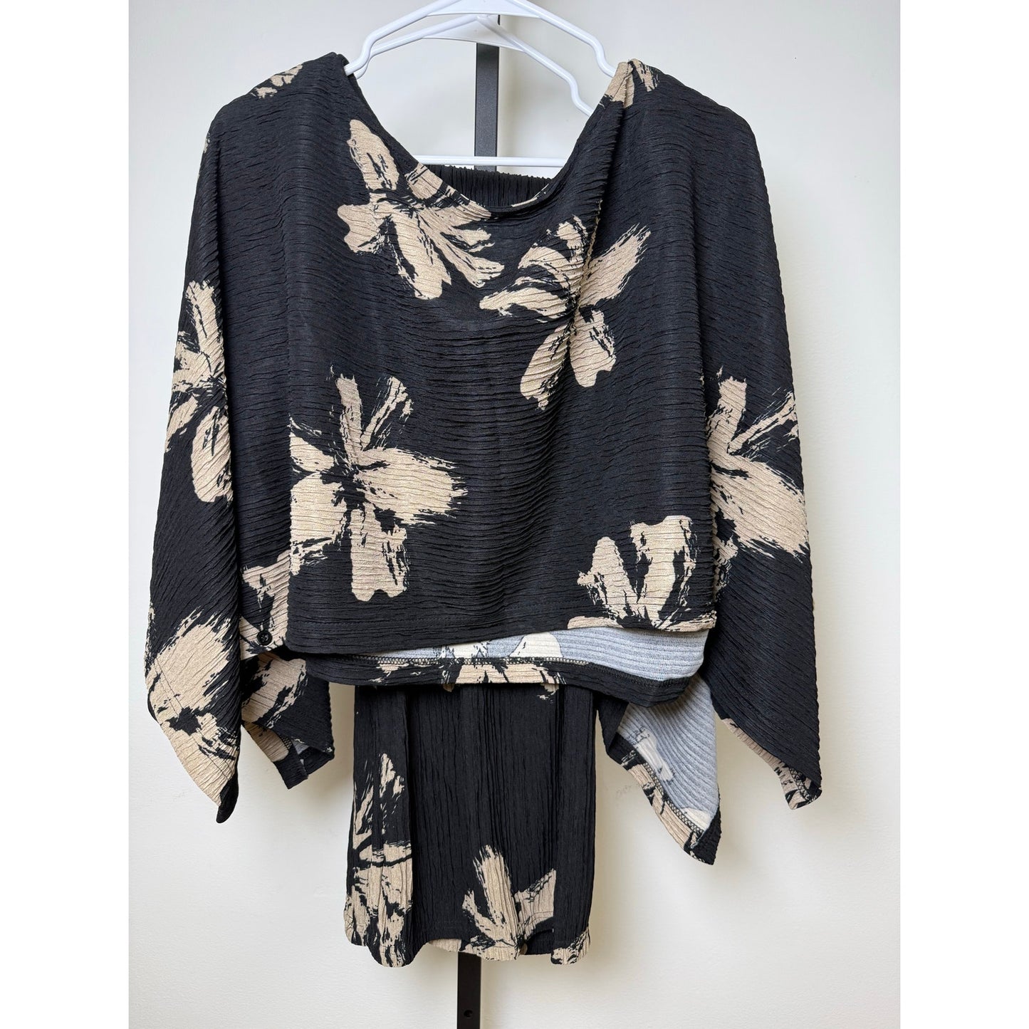 Print Crinkled Plisse Cape Kimono Luxury Pants Set