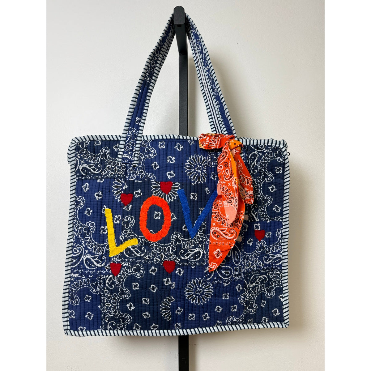 POL Quilted Bandana LOVE Tote Bag – Navy Blue