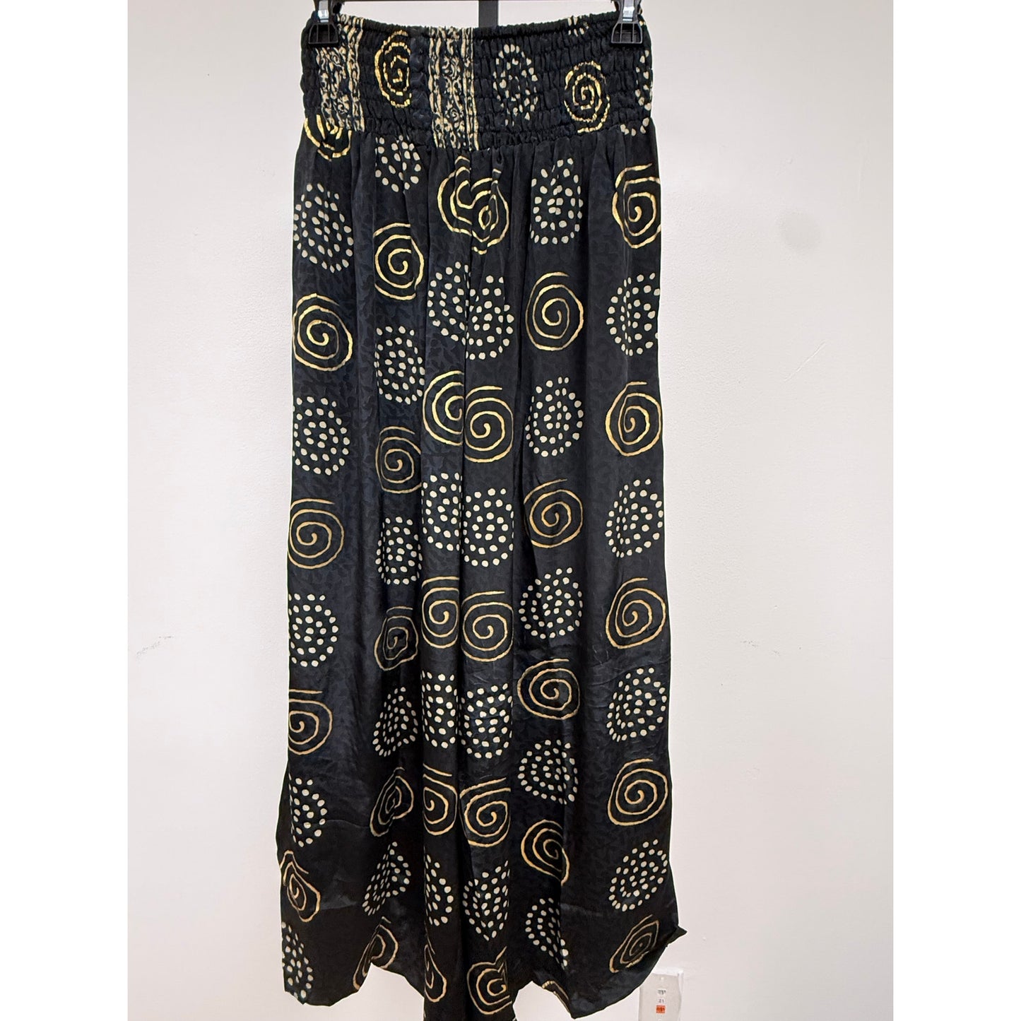 Black & Gold Boho Wide-Leg Resort Pants with Tassel Waist