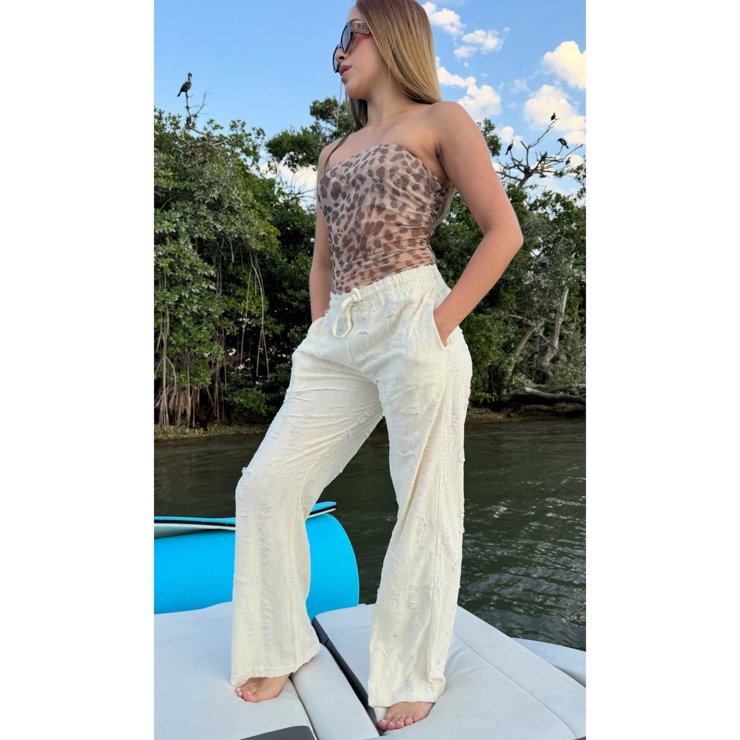 Rhinestone drawstring lounge pants