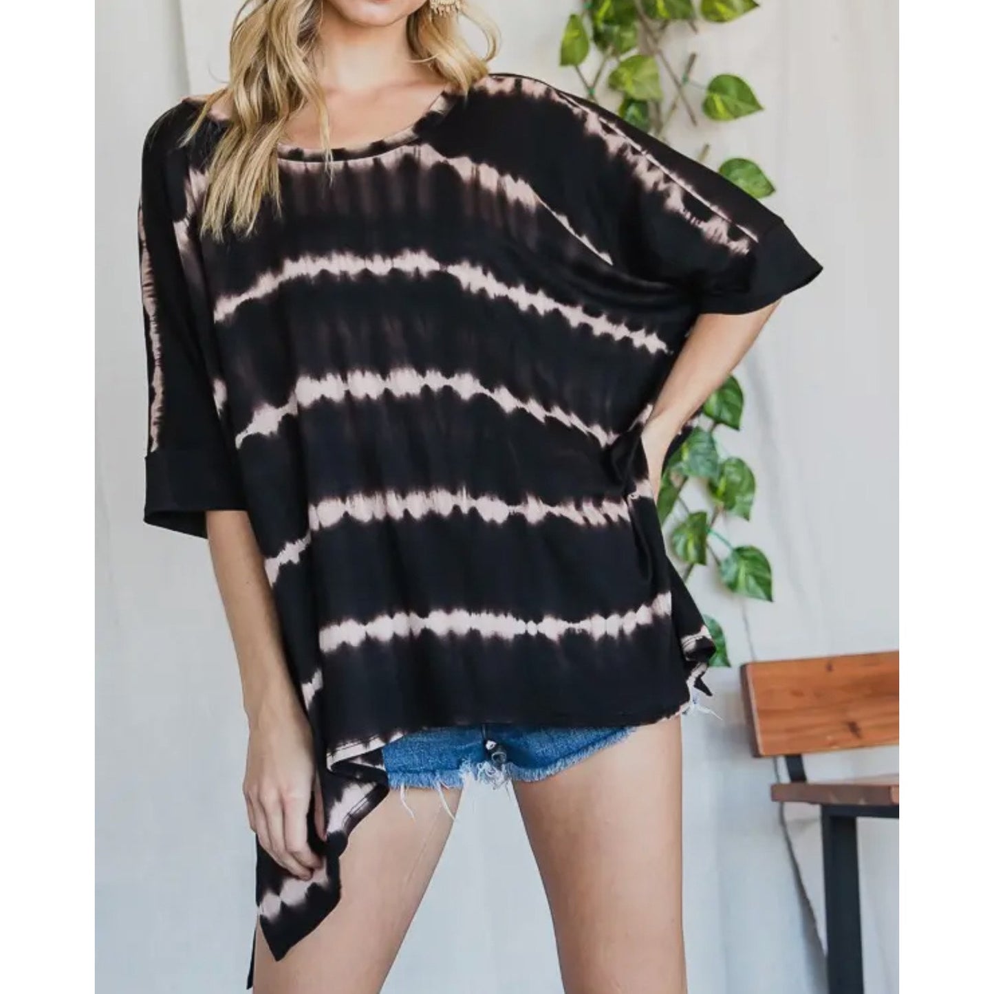 Striped tie dye round neck tunic