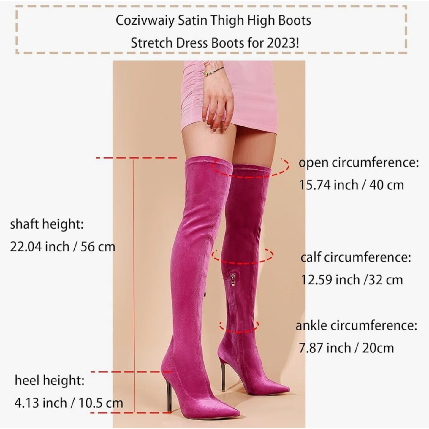 Cozivwaiy Thigh High Stretch Boots Pointed Toe Over Knee Boots Stiletto Dress