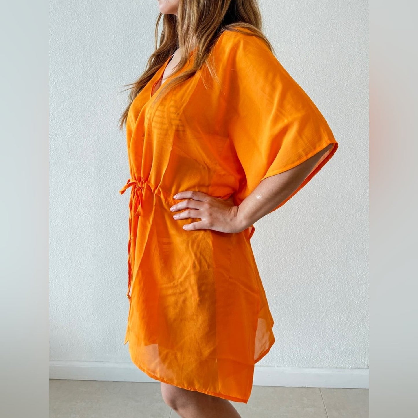 Bijoux Terner Solid orange beachwear cover up