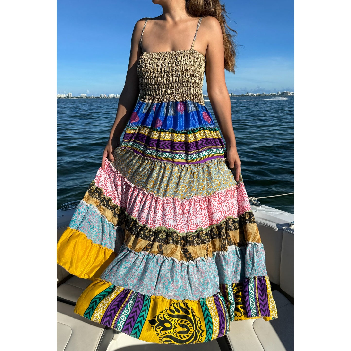 Multi-patch maxi Bohemian Dress