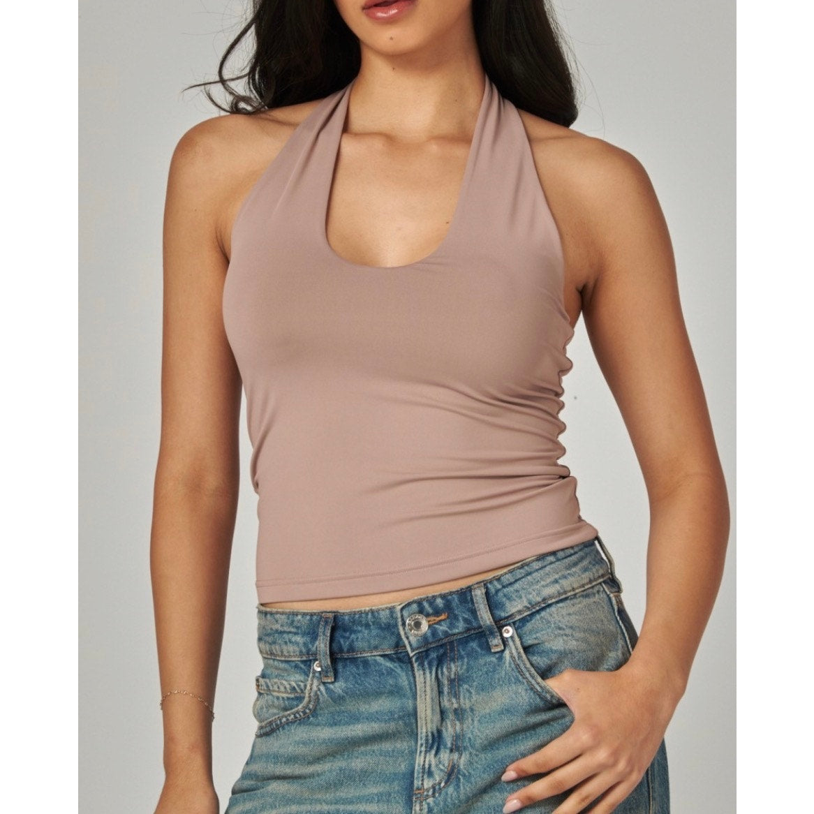 Contour Double Layered Round Neckline Open Back Top