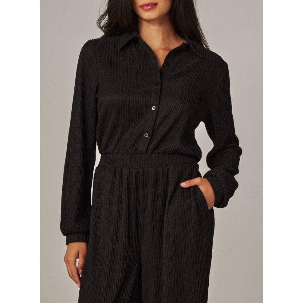 Crinkled Plisse Button Up Casual Jumpsuit