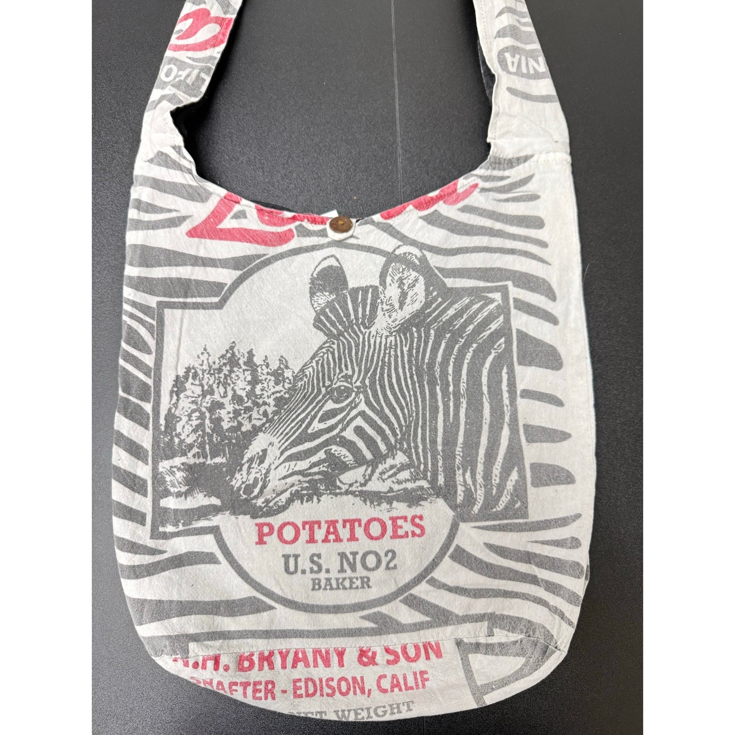 Zebra Flour Sack Purse Bag Cotton Tote Vintage Look Feed Sack Cross Body