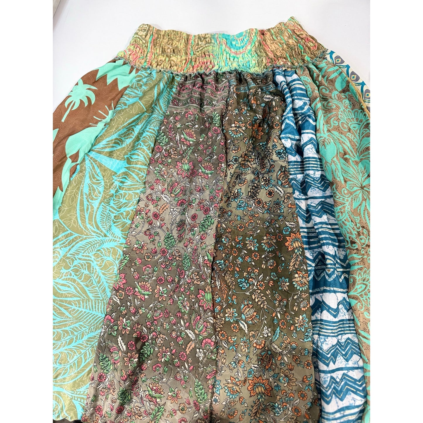 Mixed-print wide-leg trousers- One Size