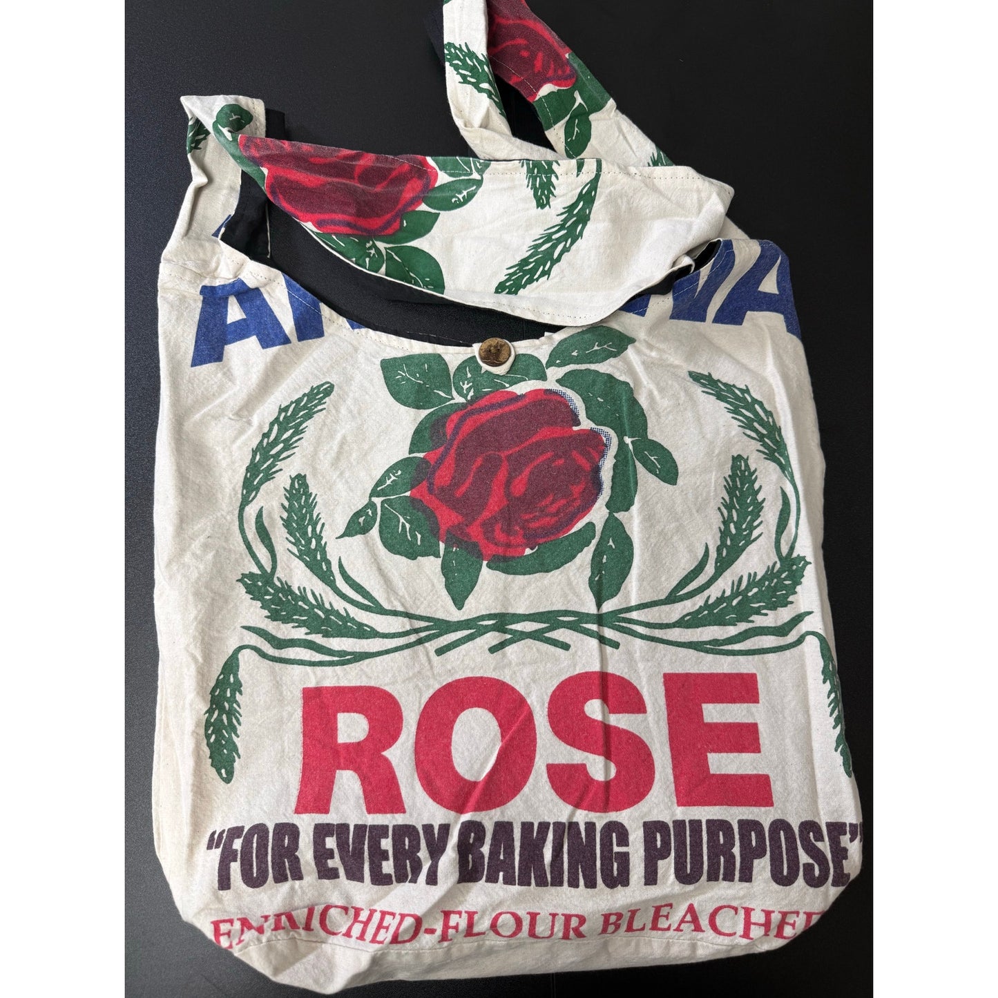 Rose Flour Sack Purse Bag Cotton Tote Vintage Look Feed Sack Cross Body