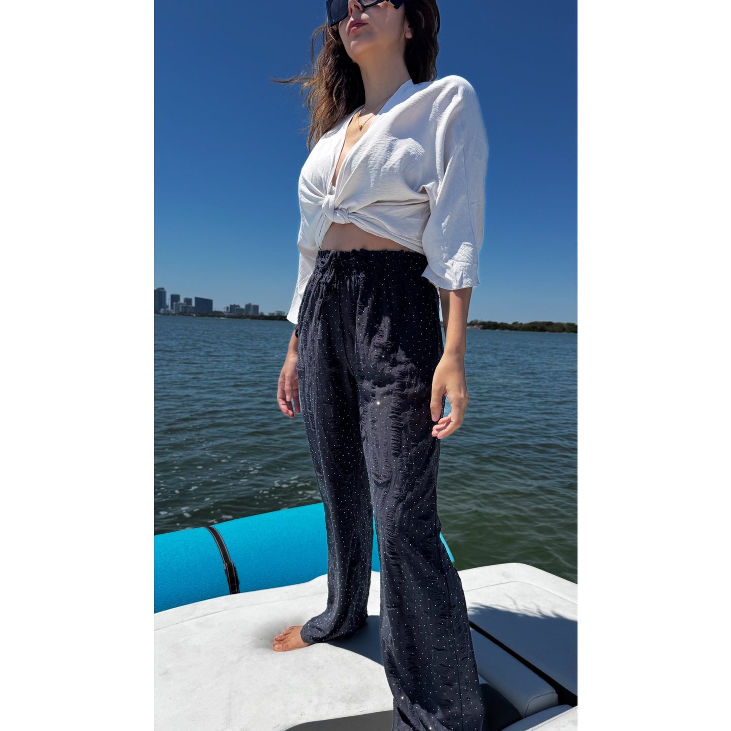 Rhinestone drawstring lounge pants