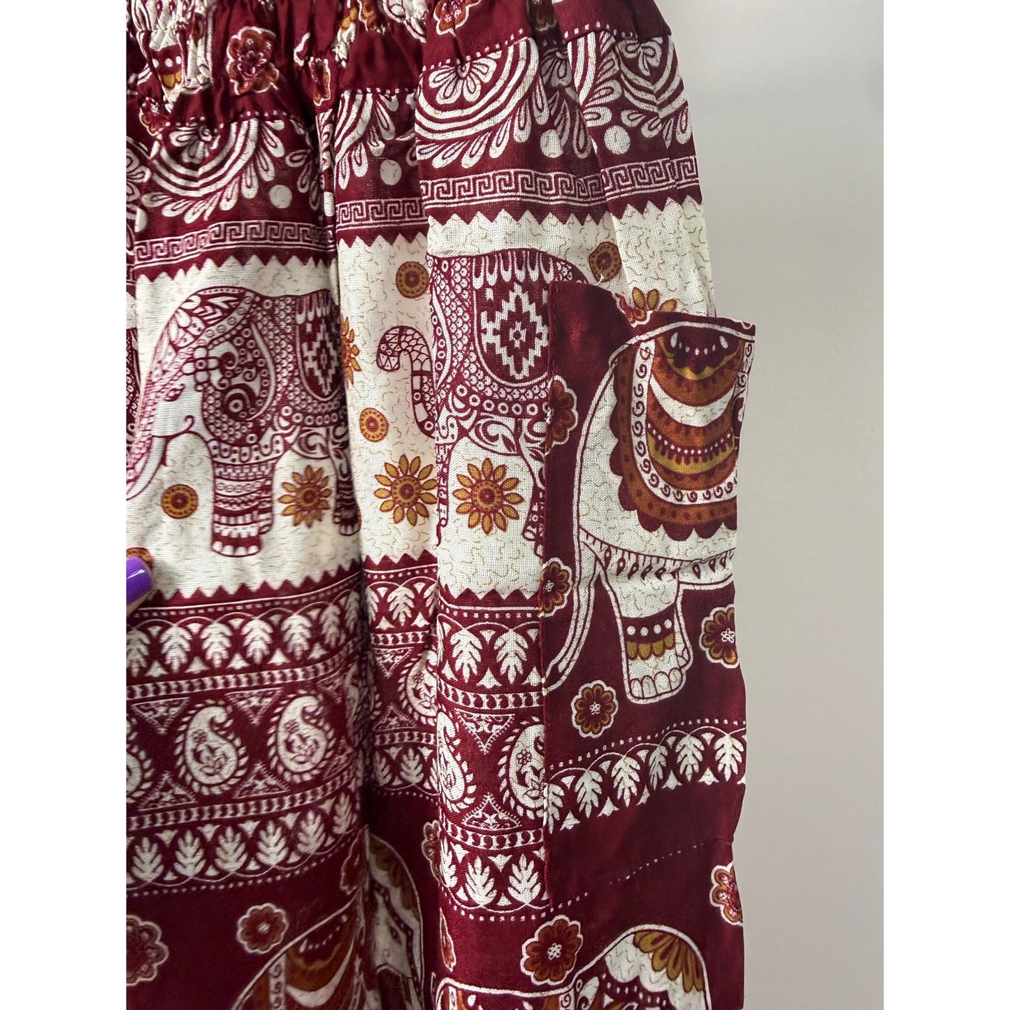 Wine Elephant Print Harem Pants