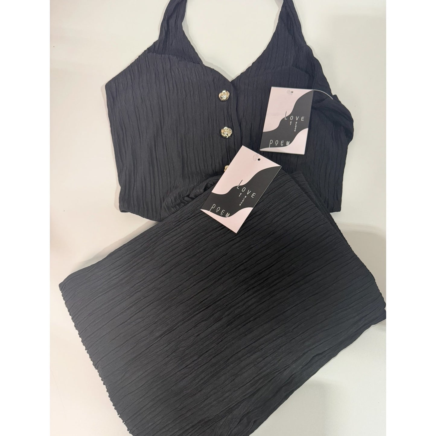 Crinkled textured cropped top 2 piece loungewear set