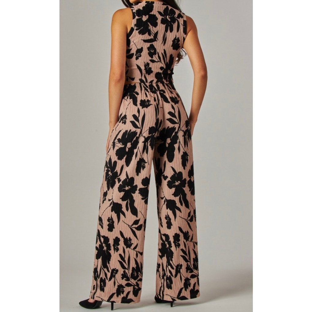 Print Crinkled Plisse 2pc Loungewear Set