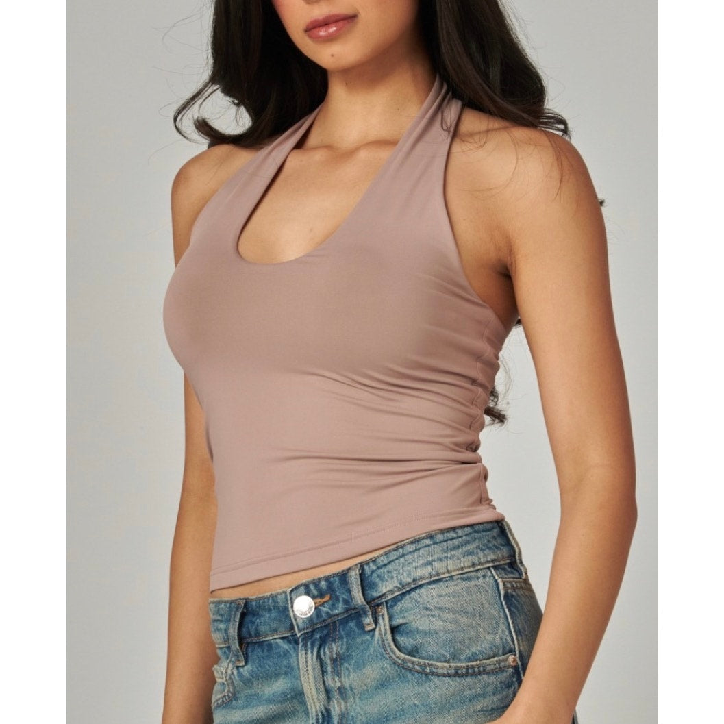 Contour Double Layered Round Neckline Open Back Top