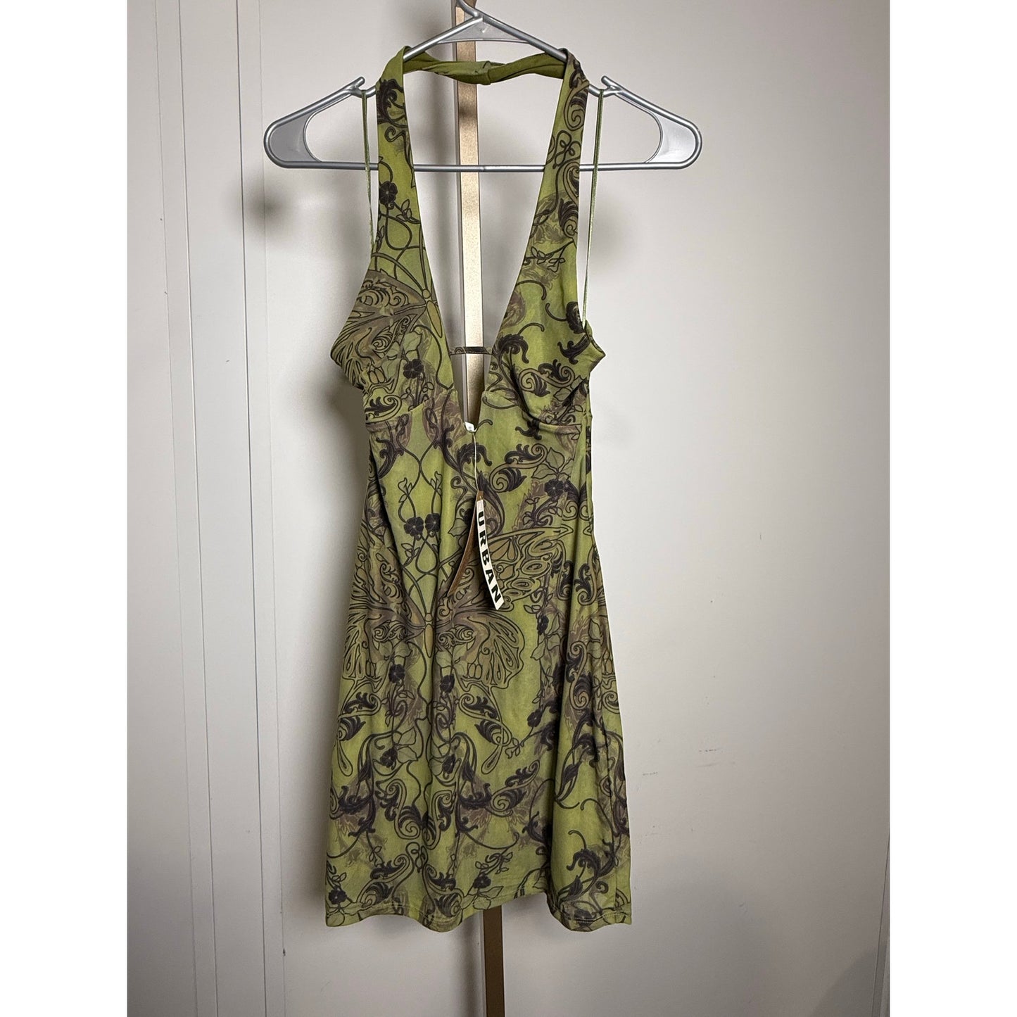 Silence + Noise Printed Plunging Mini Dress green
