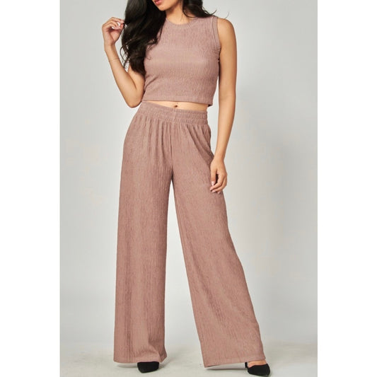 Crinkled Plisse Two-Piece Lounge Set