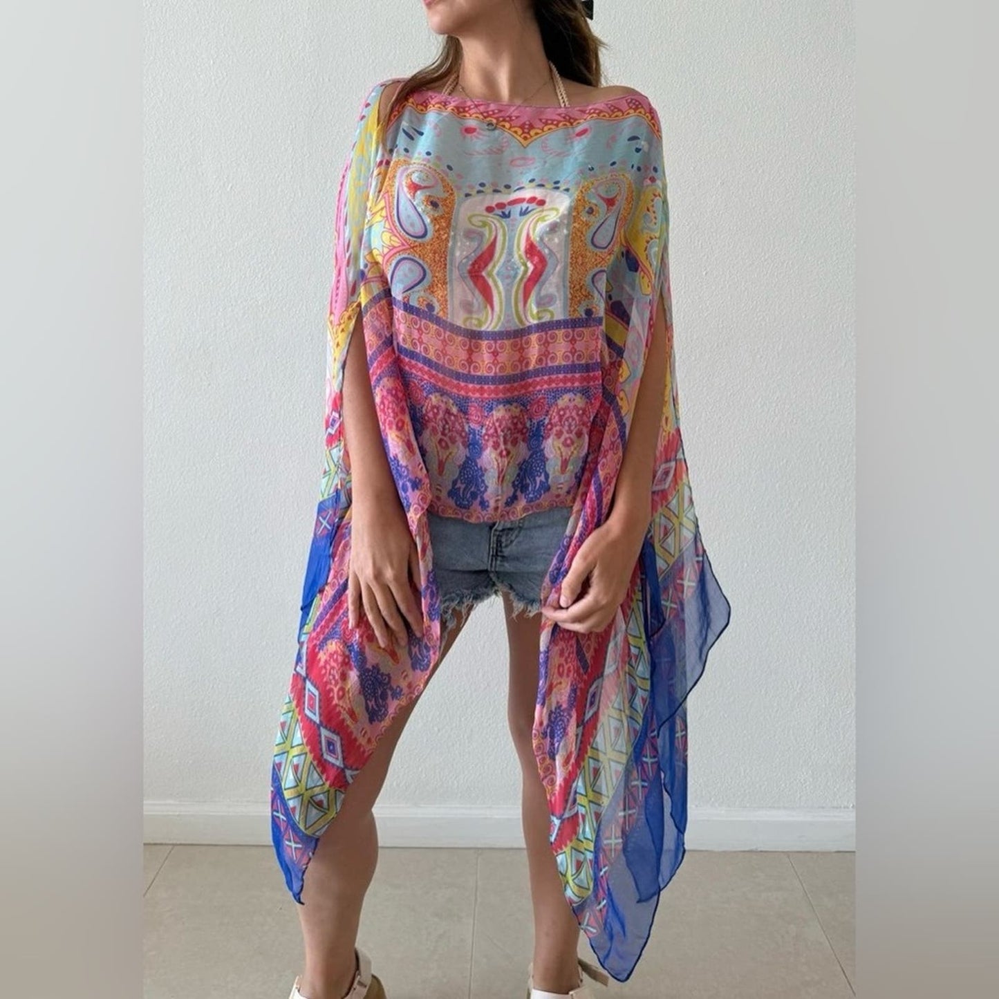 One size fits all chiffon poncho