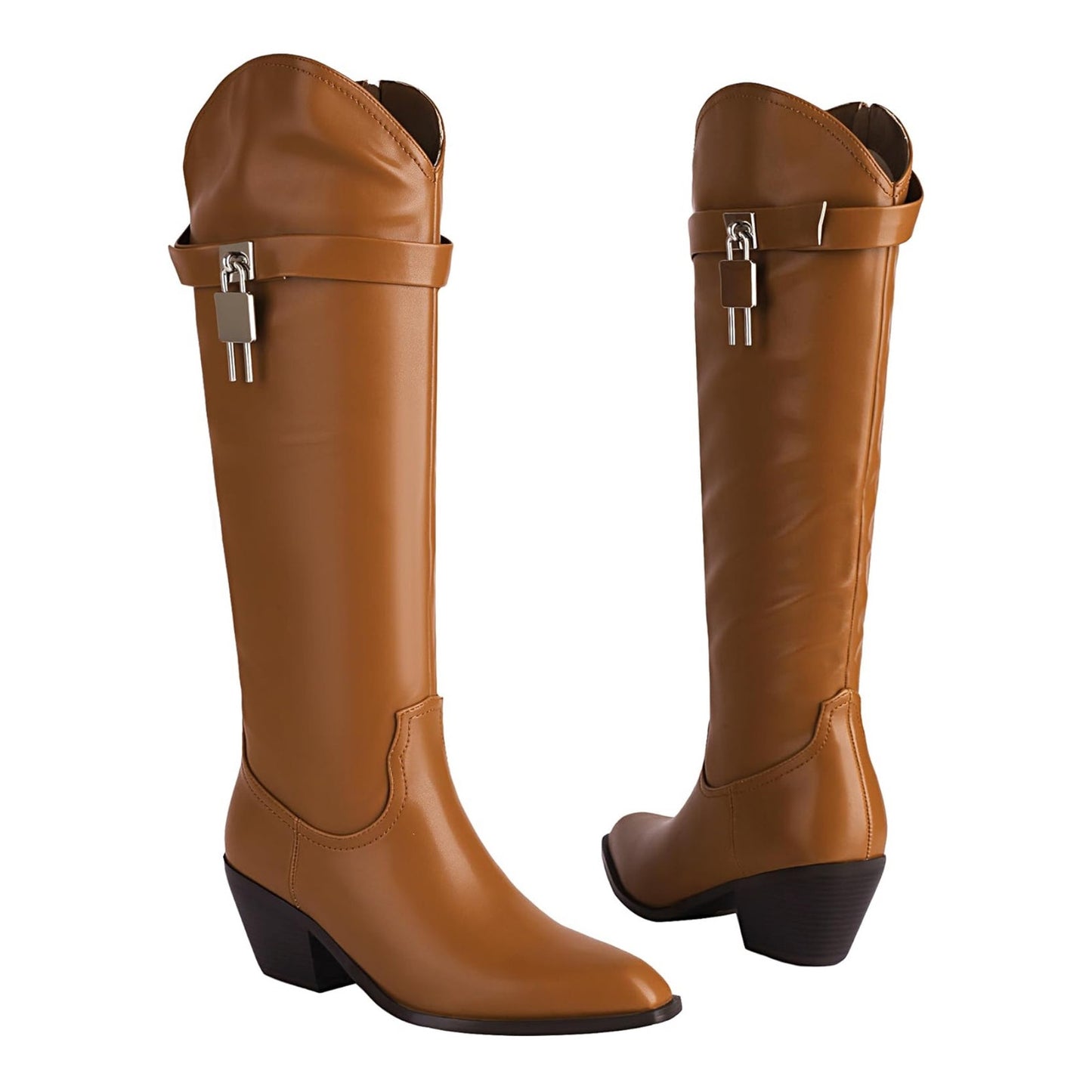 Women's Chunky heel Knee High Boots Cowboy Side