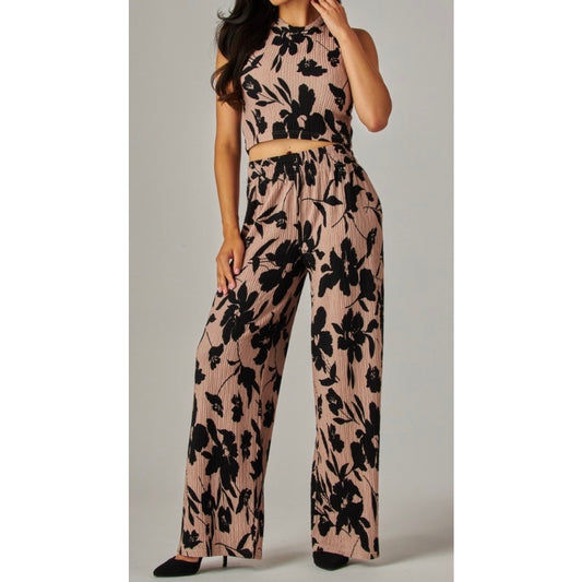 Print Crinkled Plisse 2pc Loungewear Set