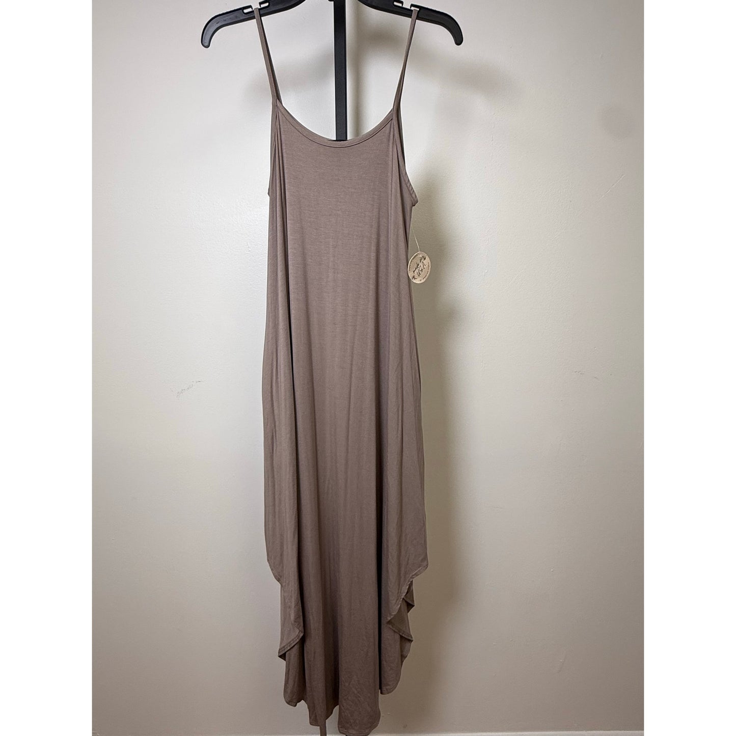 Taupe Flowy Maxi Dress – Spaghetti Strap – Boho/Resort Style