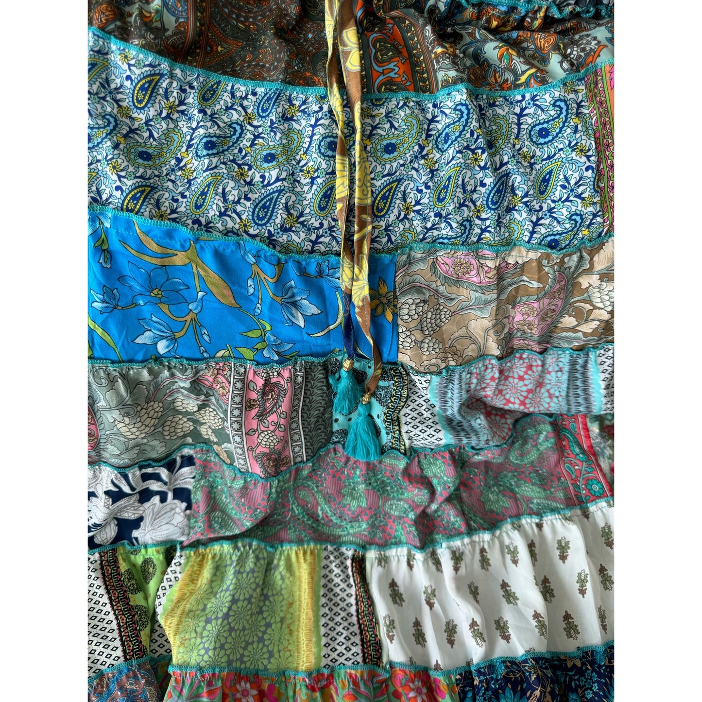 Mixed-Patchwork maxi skirt with pockets- One Size 100% Silk