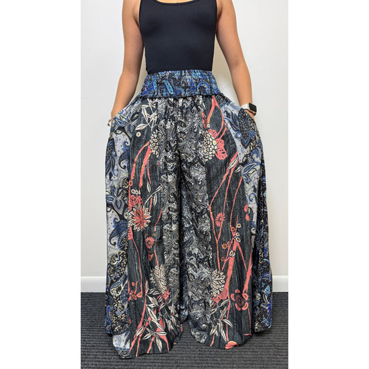 Mixed-print wide-leg trousers- One Size 100% Silk
