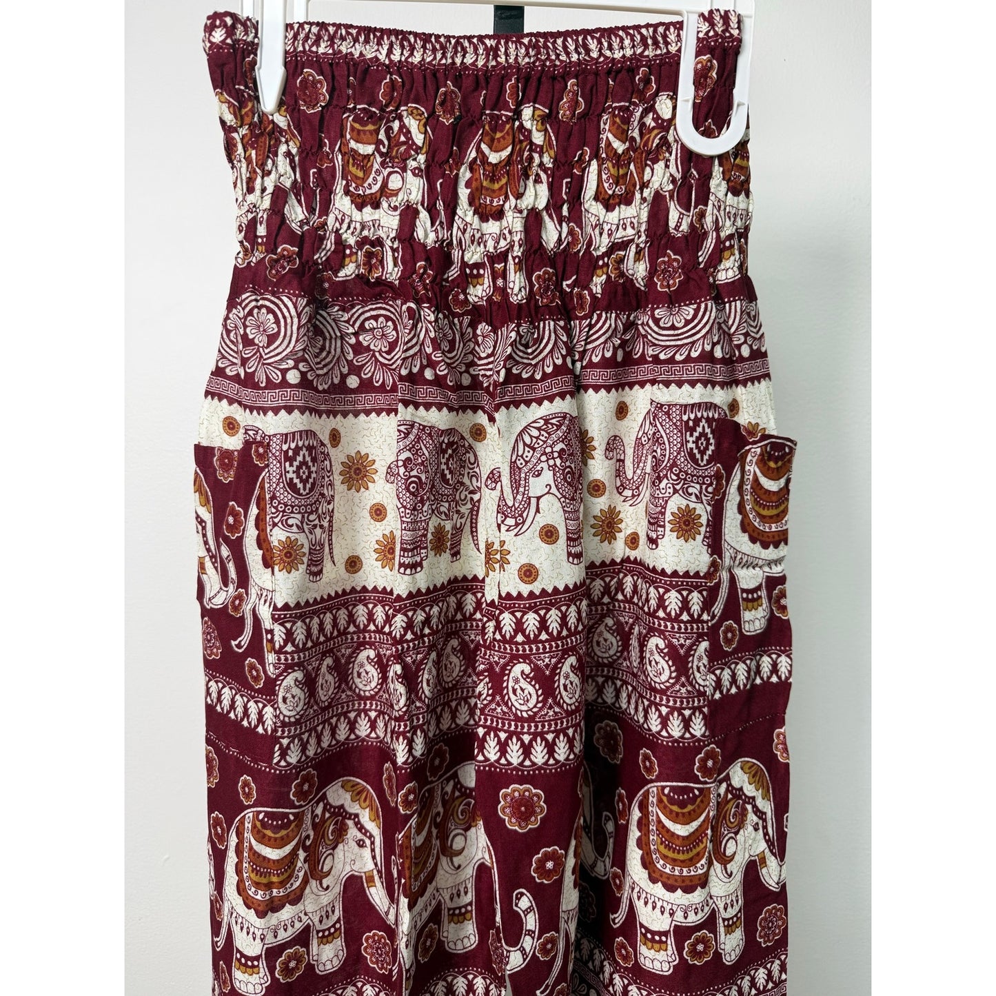 Wine Elephant Print Harem Pants
