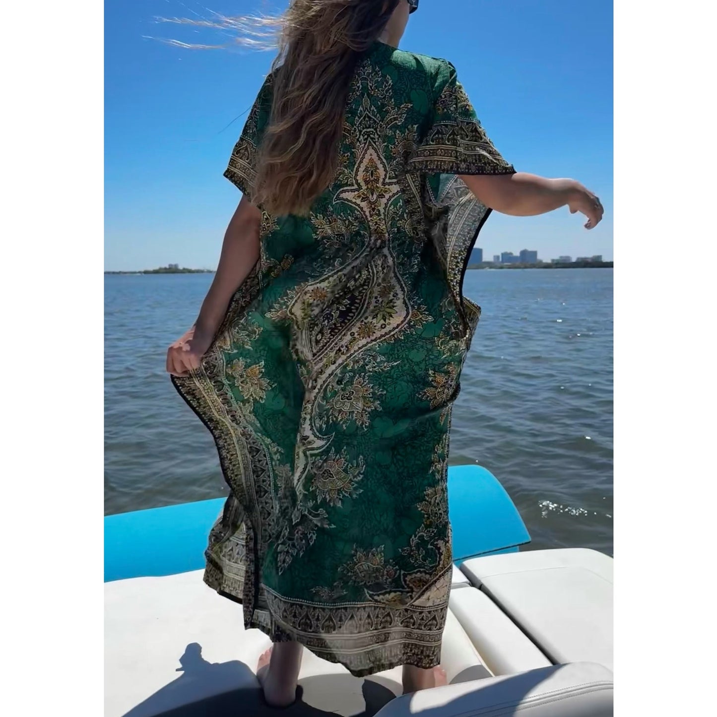 Women's Kaftan Print Kimono Stylish Loungewear, Beach Cover-Up
