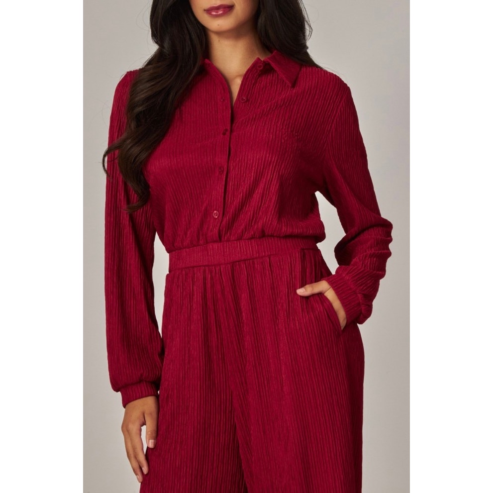 Crinkled Plisse Button Up Casual Jumpsuit