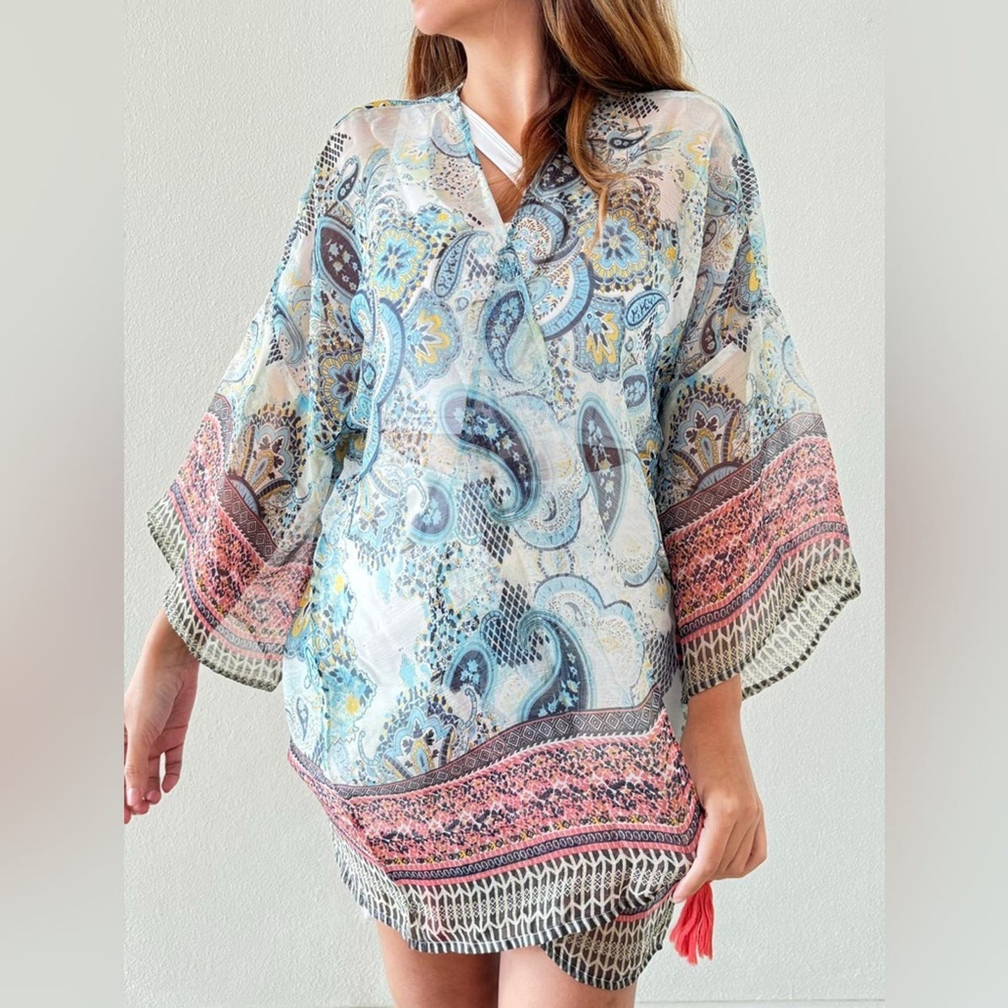 Bijoux Terner Paisley leaves floral beach cover-up