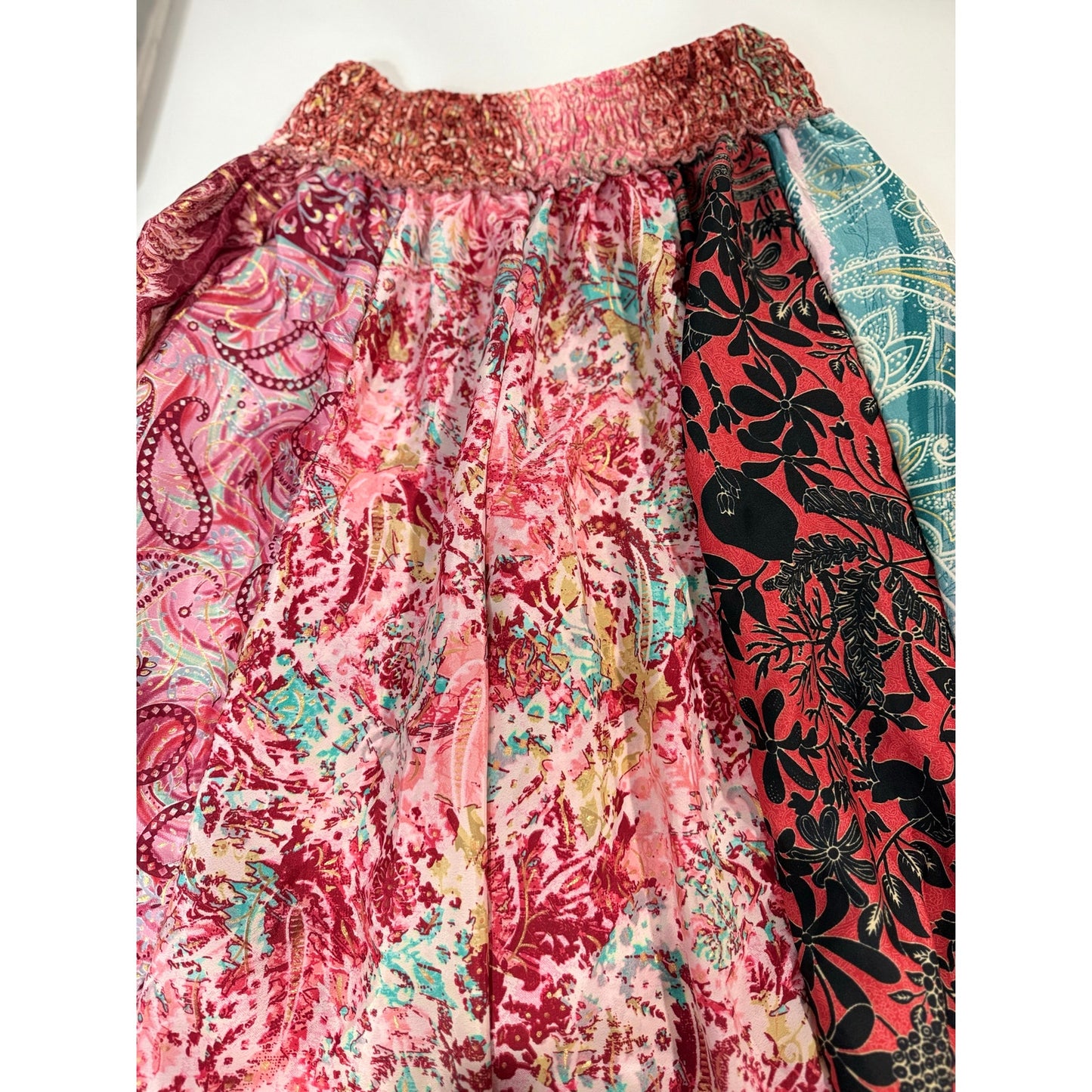 Mixed-print wide-leg trousers- One Size