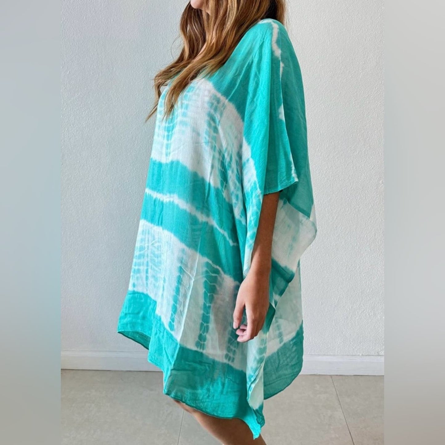 Teal tie dye beachwear cover up