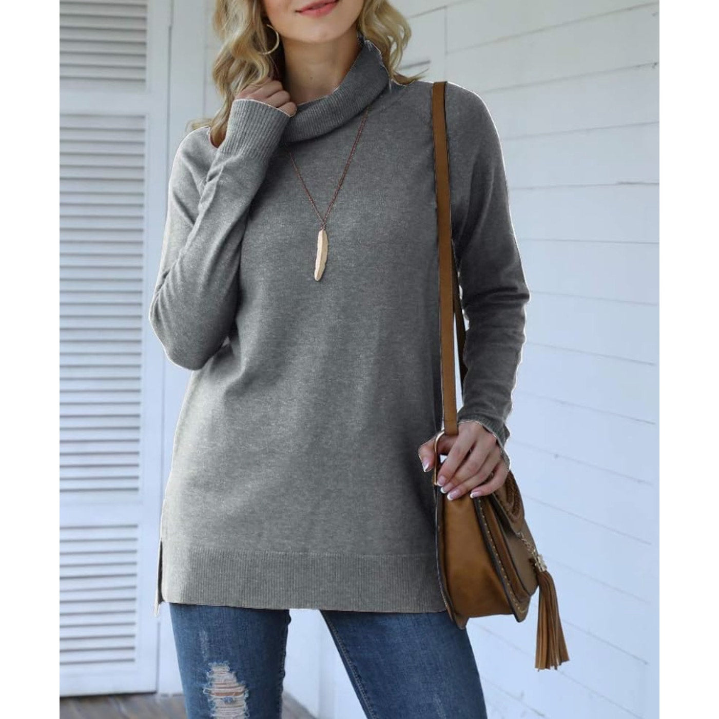 Women Fall Trendy Casual Sweater Turtleneck Long Sleeve Sweaters Pullover